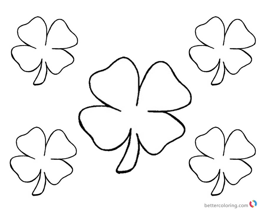 Four Leaf Clover Coloring Pages five flowers printable