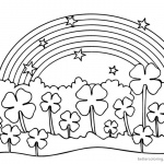 Four Leaf Clover Coloring Pages flowers under rainbow