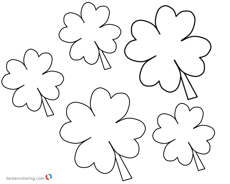 Four Leaf Clover Coloring Pages lucky flowers printable