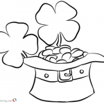 Four Leaf Clover Coloring Pages with leprechaun hat and coins