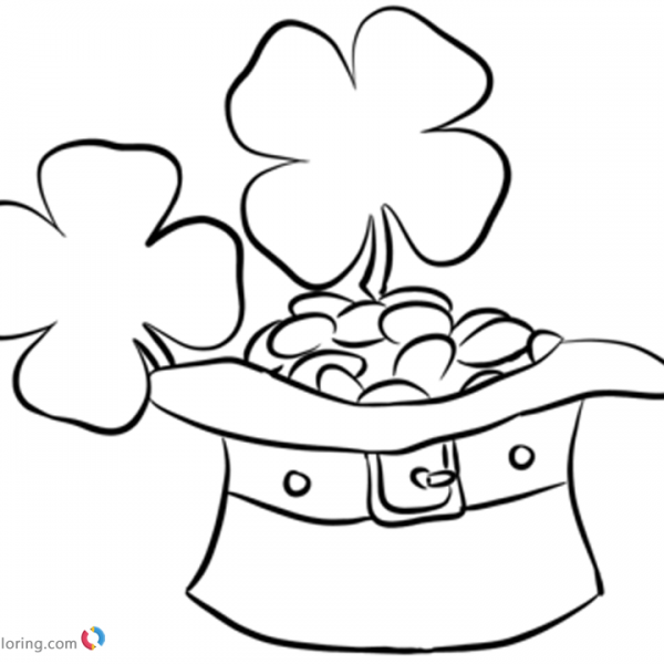 Cartoon Four Leaf Clover Coloring Pages with eyes and mouth - Free