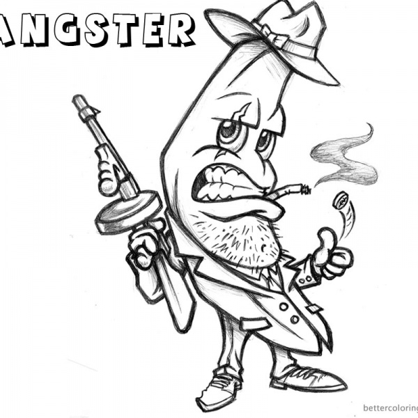 Gangster Coloring Pages Gangster with sunglasses and cigarette Free