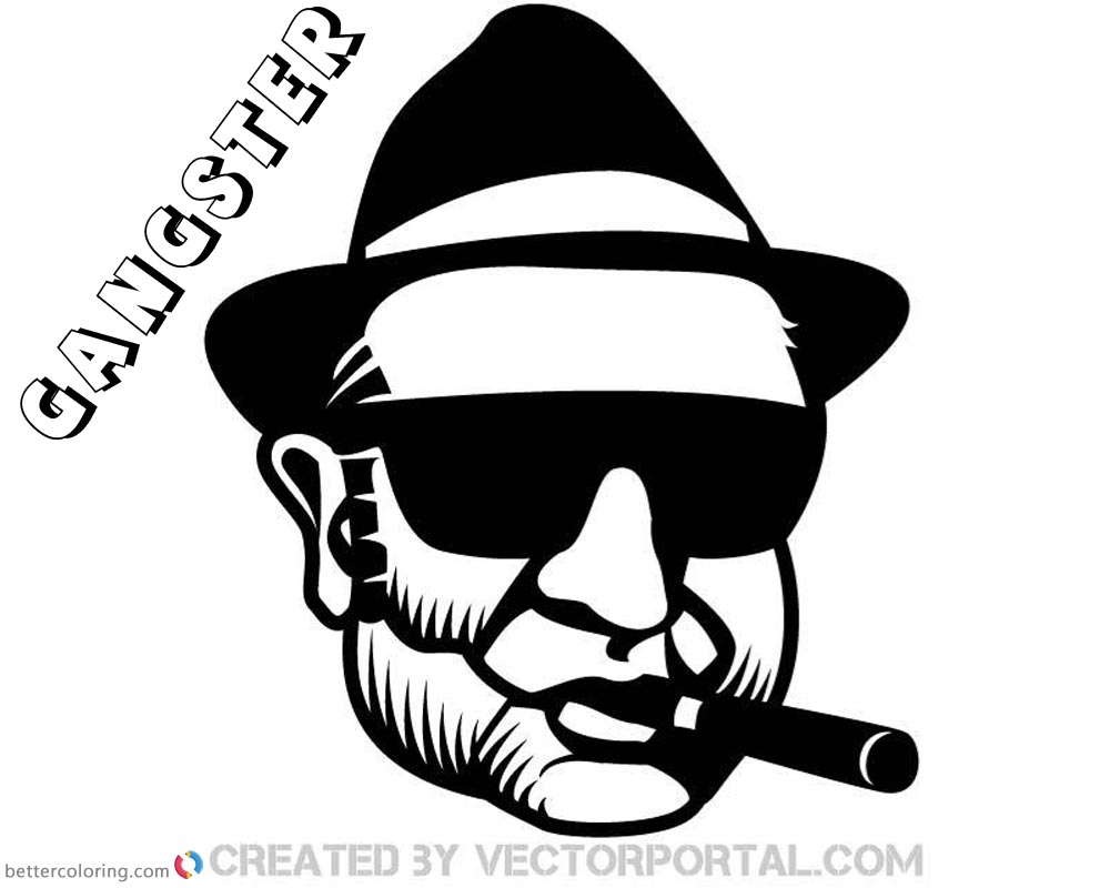 Gangster Coloring Pages Gangster with sunglasses and cigarette - Free ...