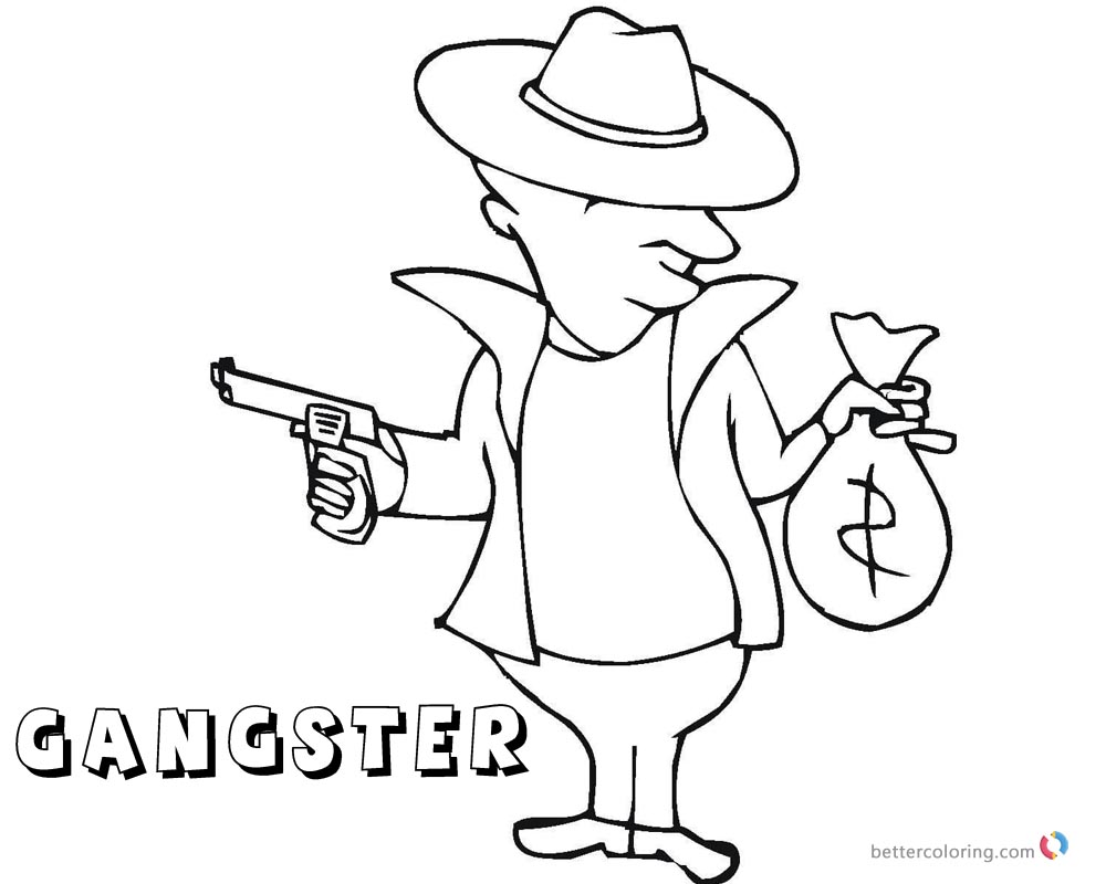 Gangster Coloring Pages gun and money printable