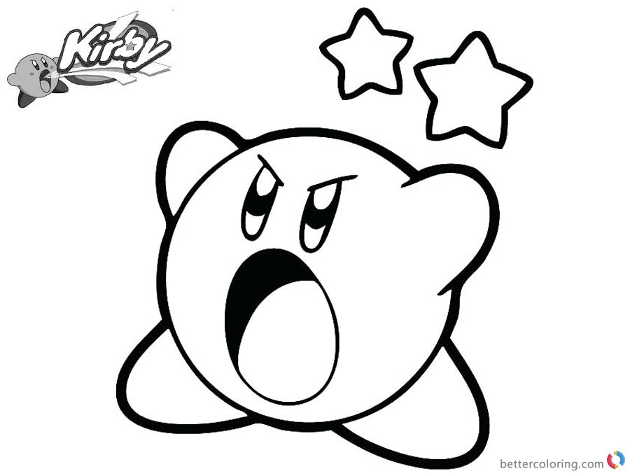 Kirby Coloring Pages Angry Kirby and Star printable and free