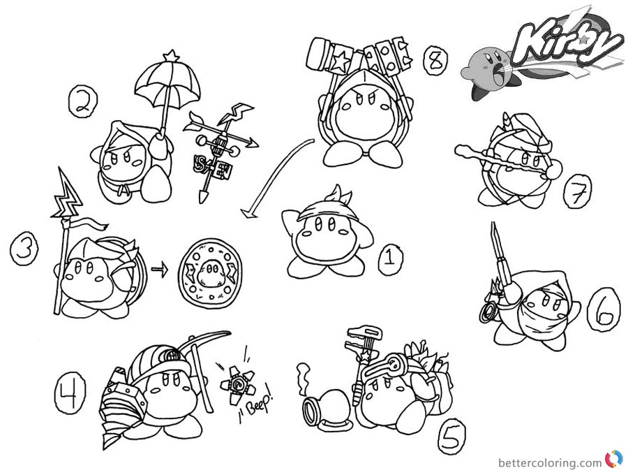 Kirby Coloring Pages Concept Art Kood Waddle Dee Abilities Free 