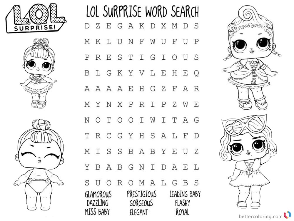 LOL Coloring Pages Activity Worksheet word search printable