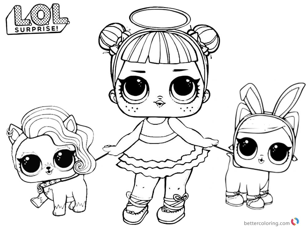 LOL Coloring Pages Sugar with two pet dolls - Free Printable Coloring Pages