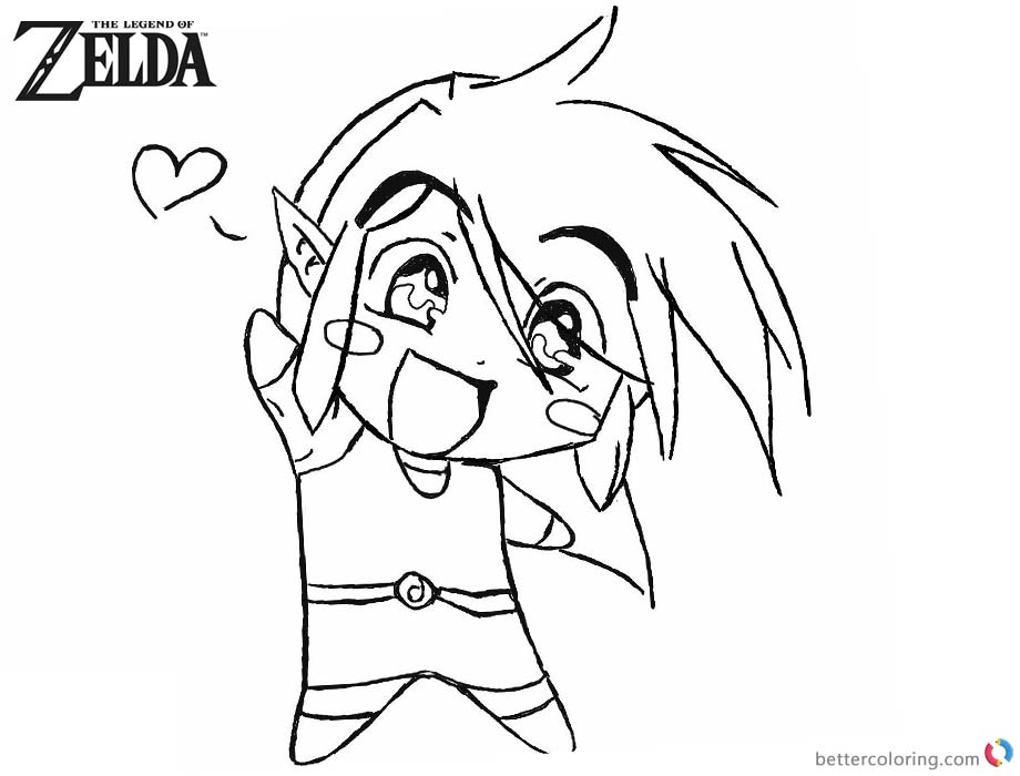 Legend of Zelda Coloring Pages Chibi Link with Heart printable for free