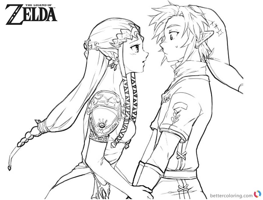 Legend of Zelda Coloring Pages Link and Princess in Love Free