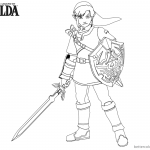 Legend of Zelda Coloring Pages Link with Sword and Shield
