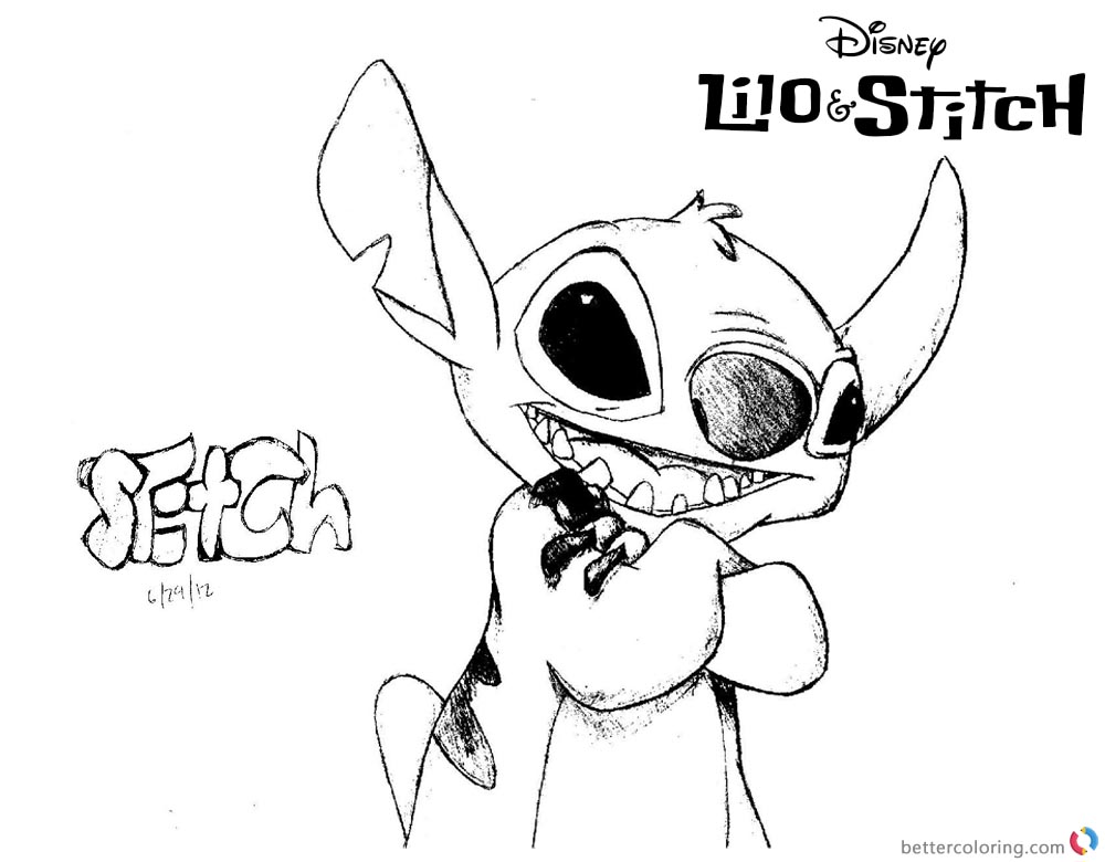 Lilo and Stitch Coloring Pages Black and White Drawing printable and free