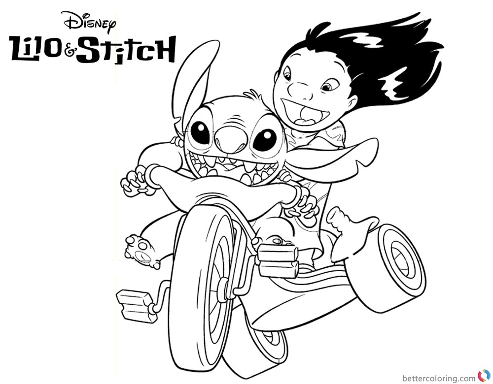 Lilo and Stitch Coloring Pages Cycling printable and free