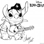 Lilo and Stitch Coloring Pages Fanart Stitch is Playing Guitar