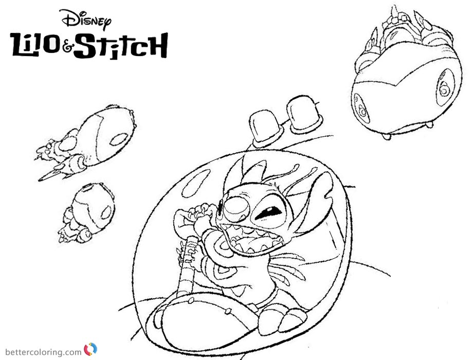 Lilo and Stitch Coloring Pages In Spacecraft printable and free