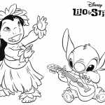 Lilo and Stitch Coloring Pages Play Guitar and Dancing