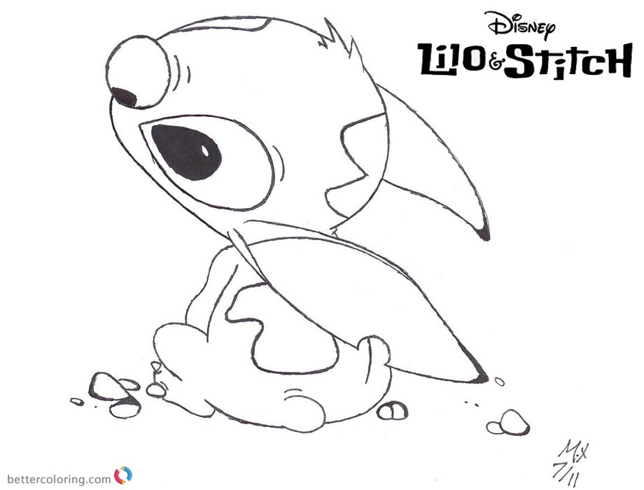 Lilo and Stitch Coloring Pages Sitting on the Floor printable and free