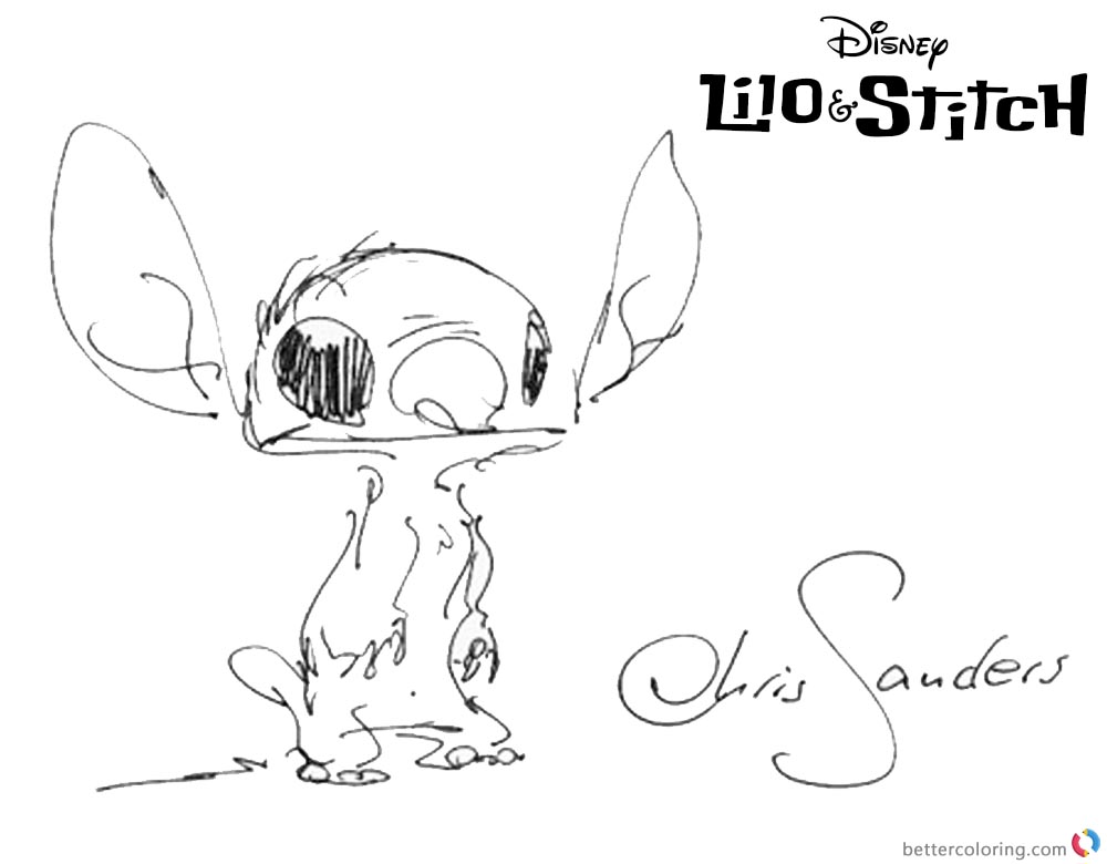 Lilo and Stitch Coloring Pages Stitch Sketch by Chris Sanders printable and free