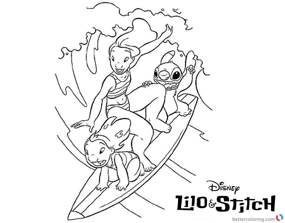 Lilo and Stitch Surfing Coloring Pages Surfing Picture ...