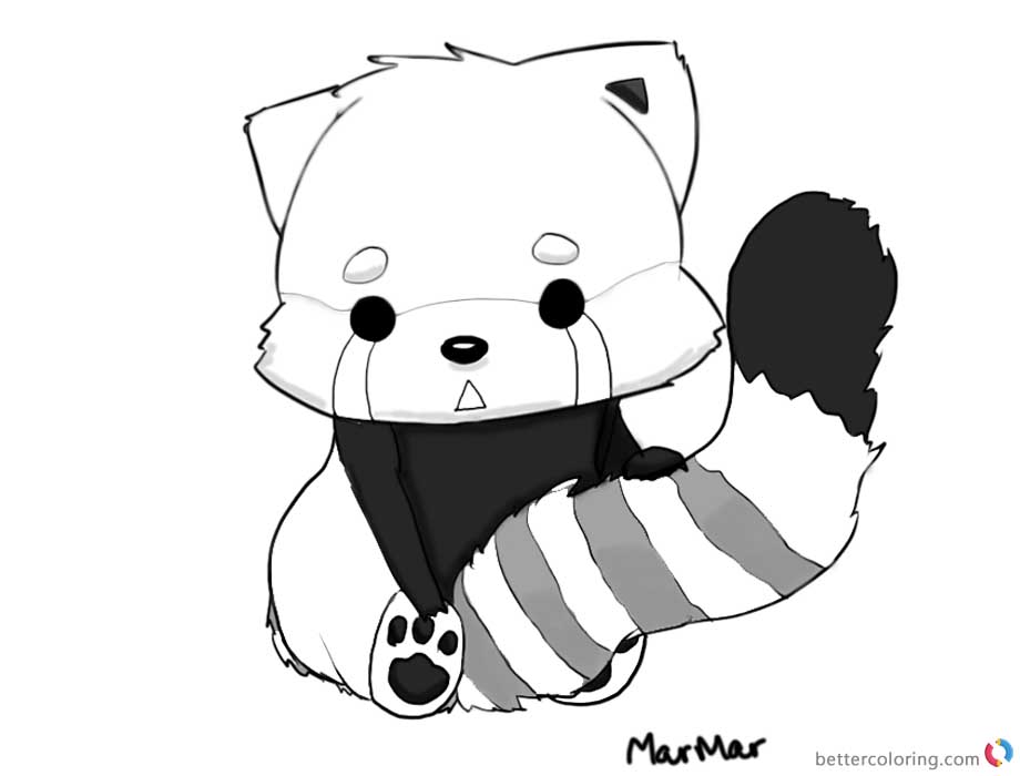 Litte Red Panda Coloring Pages Black and White - Free Printable