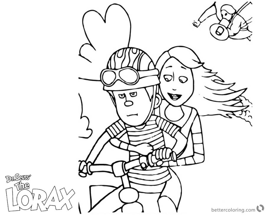 Lorax Coloring Page Audrey and Ted on A Bike printable