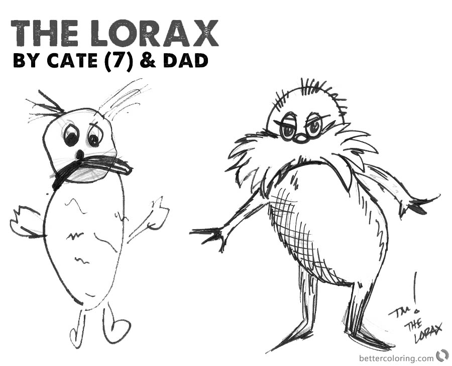 Lorax Coloring Pages Fan Art by Cate and Her Dad printable