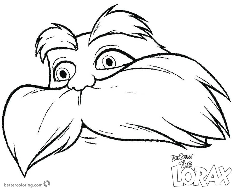 Lorax Mustache Coloring Page with Face Free Printable Coloring Pages