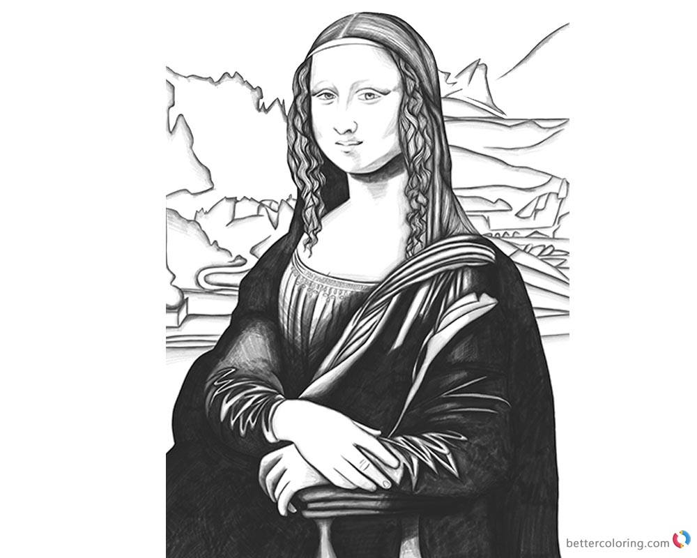 Mona Lisa Coloring Pages Black and White Art Free Printable Coloring