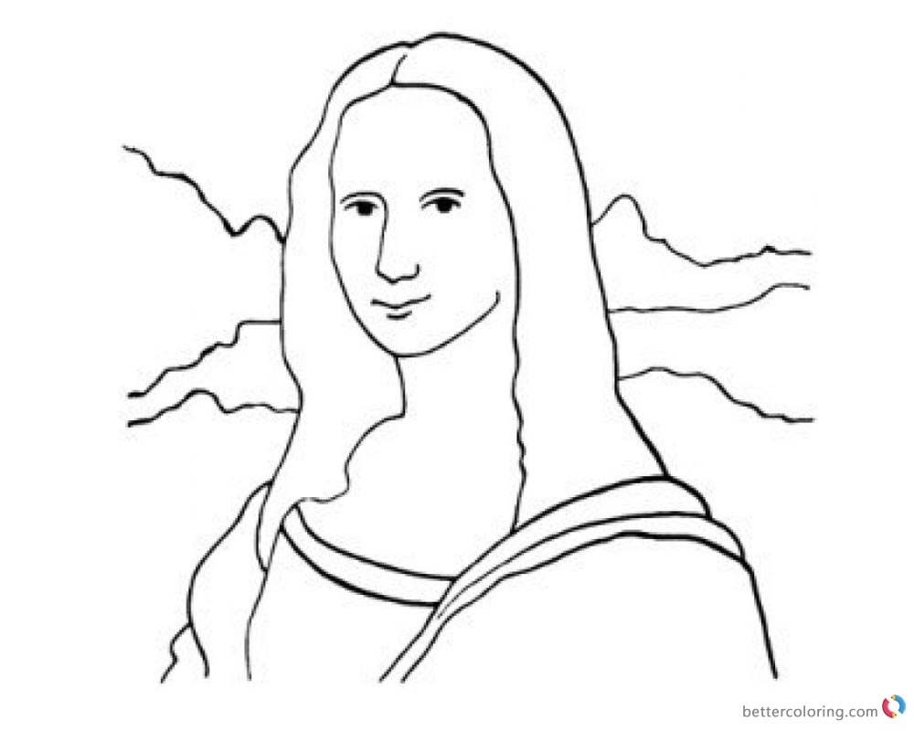 Mona Lisa Coloring Pages Clipart Black and White - Free Printable