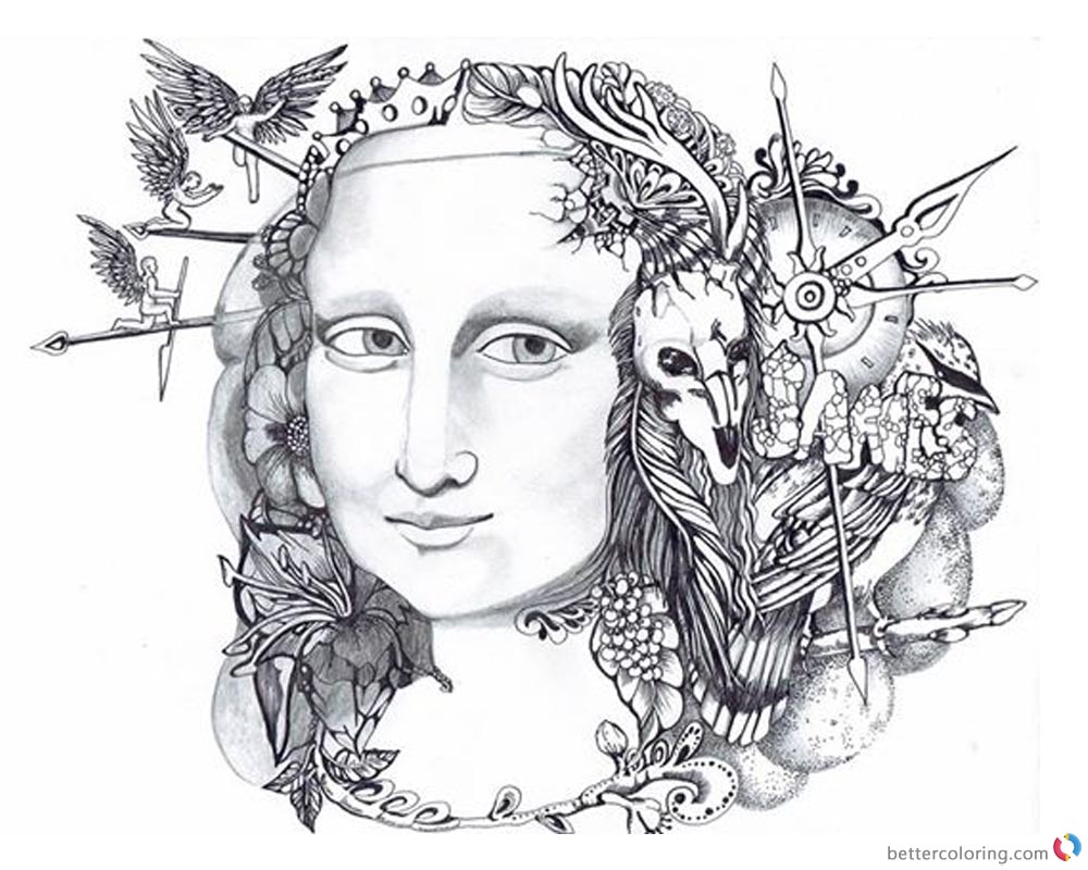 Mona Lisa Coloring Pages Doodle Art - Free Printable Coloring Pages.