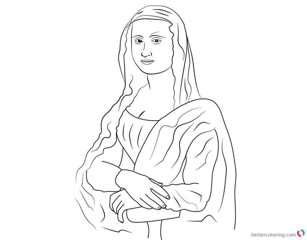 Mona Lisa Coloring Pages Simple Line Art - Free Printable Coloring Pages