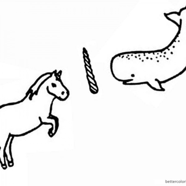 Two cute narwhals coloring pages - Free Printable Coloring Pages