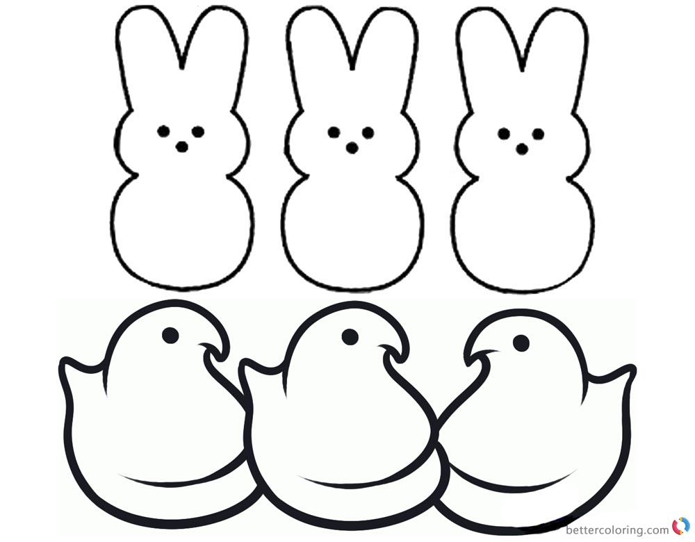 Peeps Coloring Pages Bunny Three Chicks and Three Bunnies Clipart printable for free