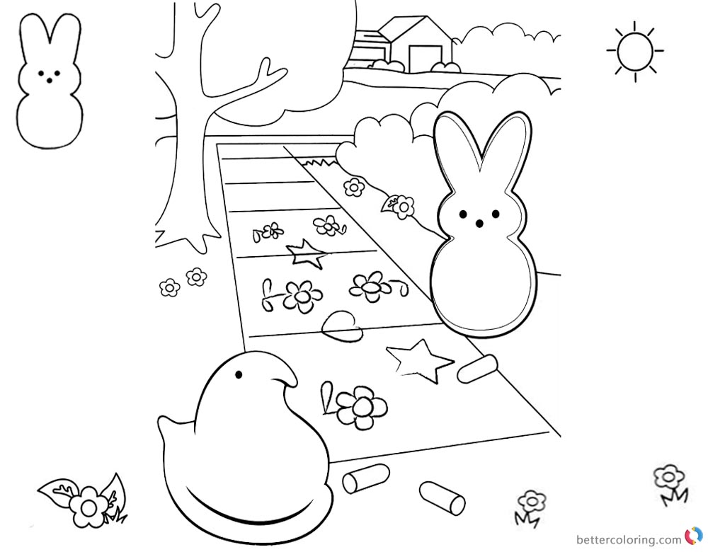 Peeps Coloring Pages Bunny and Chick printable for free