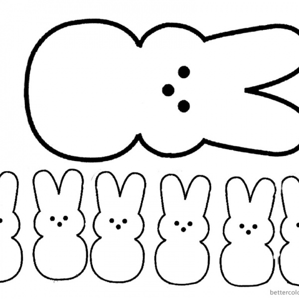 Peeps Coloring Pages Six Bunnies Clipart Picture - Free Printable