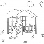 Peeps Coloring Pages Line Art Bunny Playing Slide