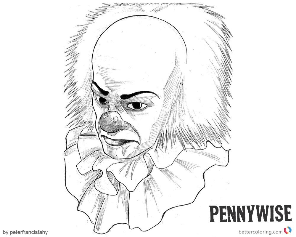 Pennywise Coloring Pages Fan Art Black and White Clipart printable for free