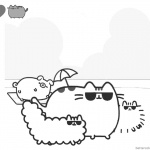 Pusheen Coloring Pages Beach Sunshine Time