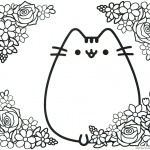 Pusheen Coloring Pages Cute Pusheen with Flowers