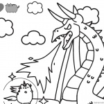 Pusheen Coloring Pages Fighting Against Dragon