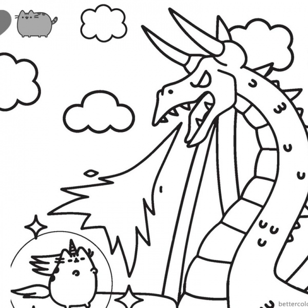 pusheen dinosaur coloring pages