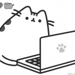 Pusheen Coloring Pages Playing Laptop