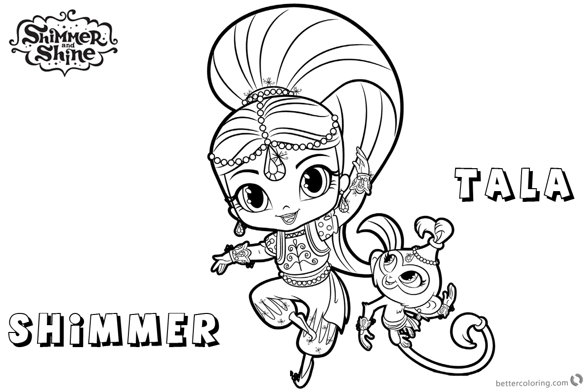 Free Shimmer and Shine Coloring Pages Shimmer with Pet Tala Printable