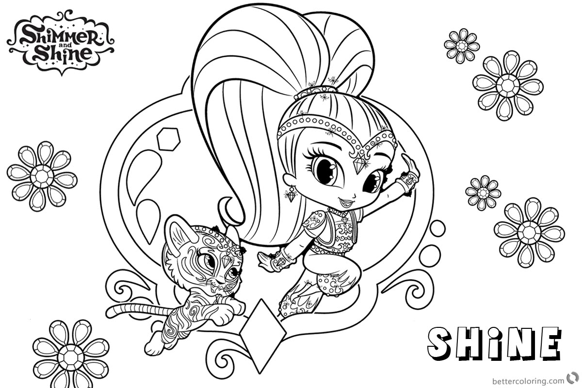 Free Shimmer and Shine Coloring Pages Shine and Pet Tiger Printable