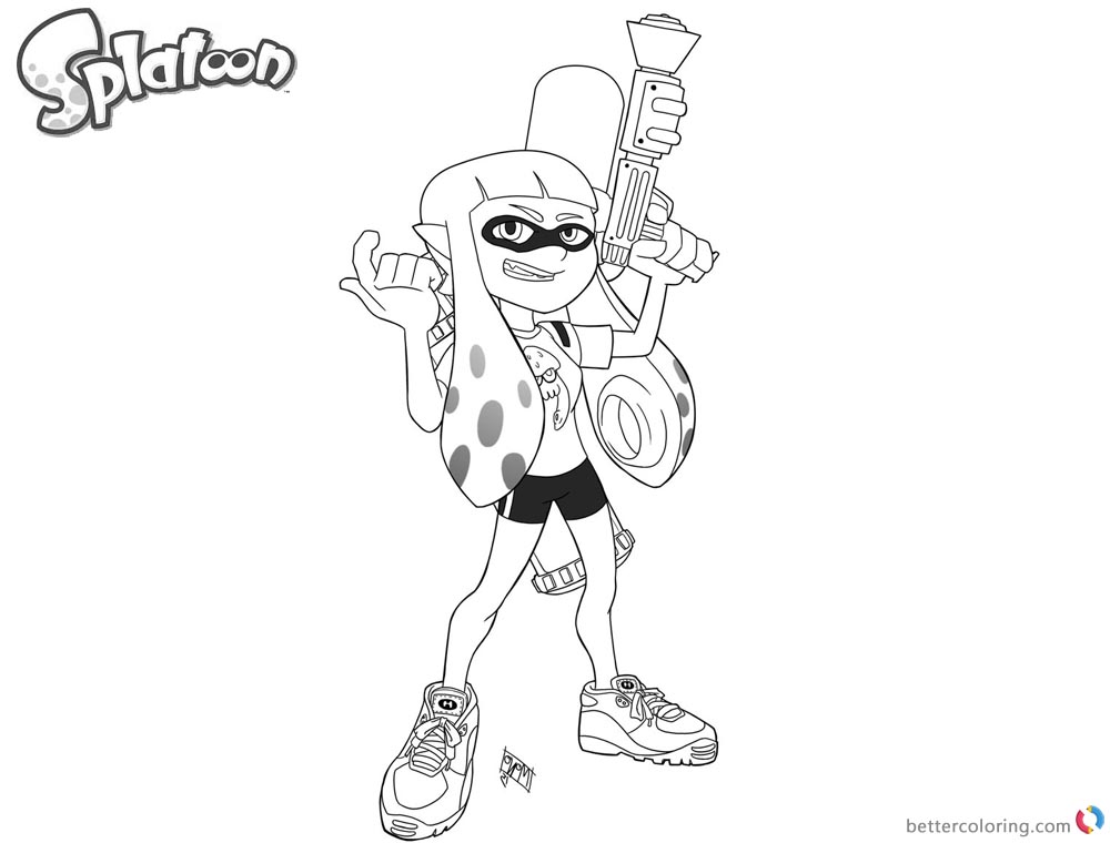 Splatoon Coloring Pages Cool Inkling Girl by mono_6 printable