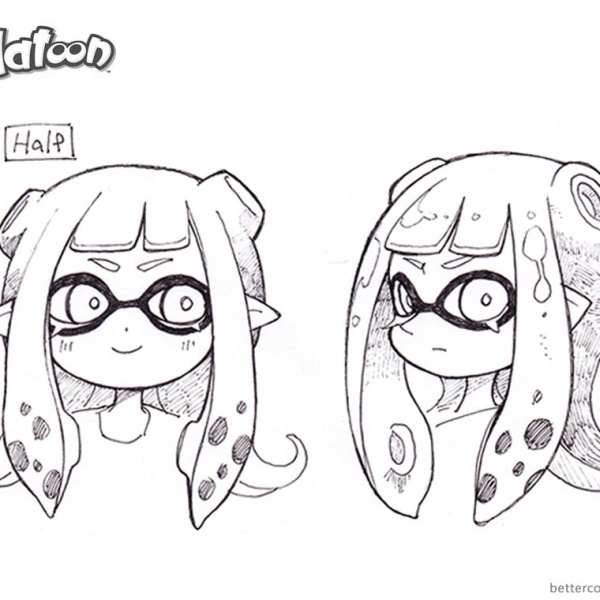 Splatoon Coloring Pages Inkling Girl and Squid Running ...
