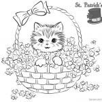 St Patrick Day Shamrock coloring pages Cute kitten