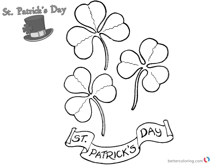 Happy St Patricks Day Shamrock Coloring Pages three flowers printable