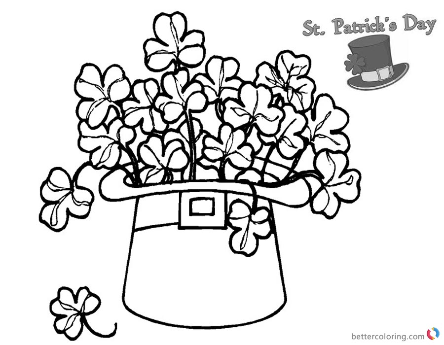 Download St Patricks Day Shamrock coloring pages flowers in hat - Free Printable Coloring Pages