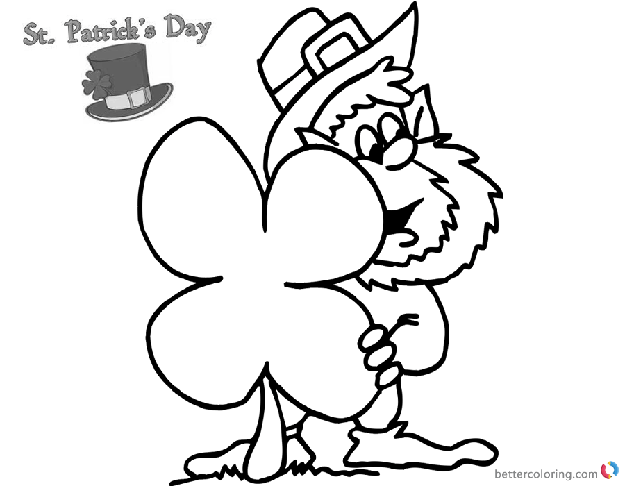 St Patricks Day coloring pages with four leaf clover printable